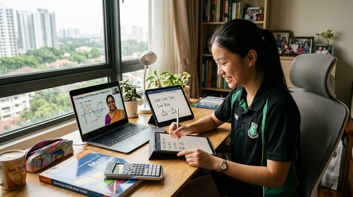 Malaysian student in online tutoring session with Cambridge specialist